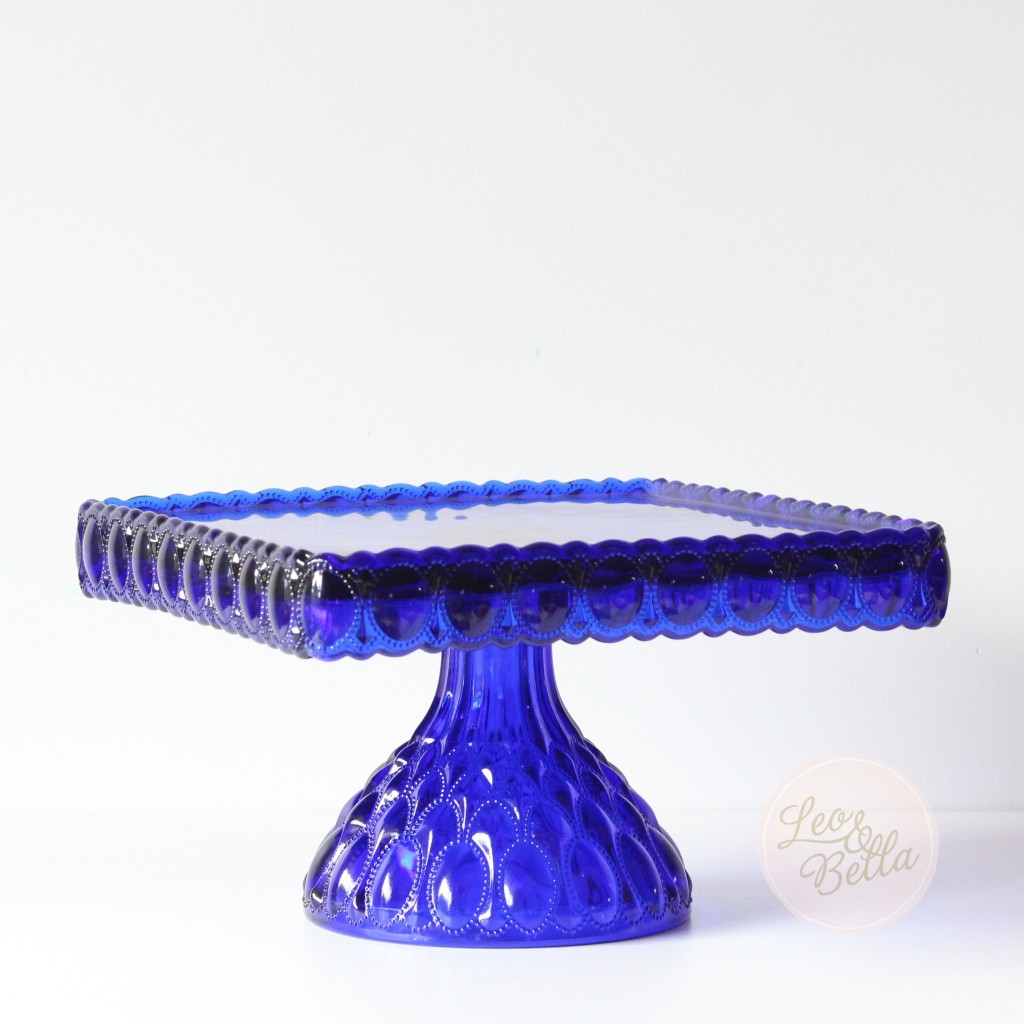 Mosser Elizabeth Glass Square Cake Stand Cobalt Blue Leo & Bella