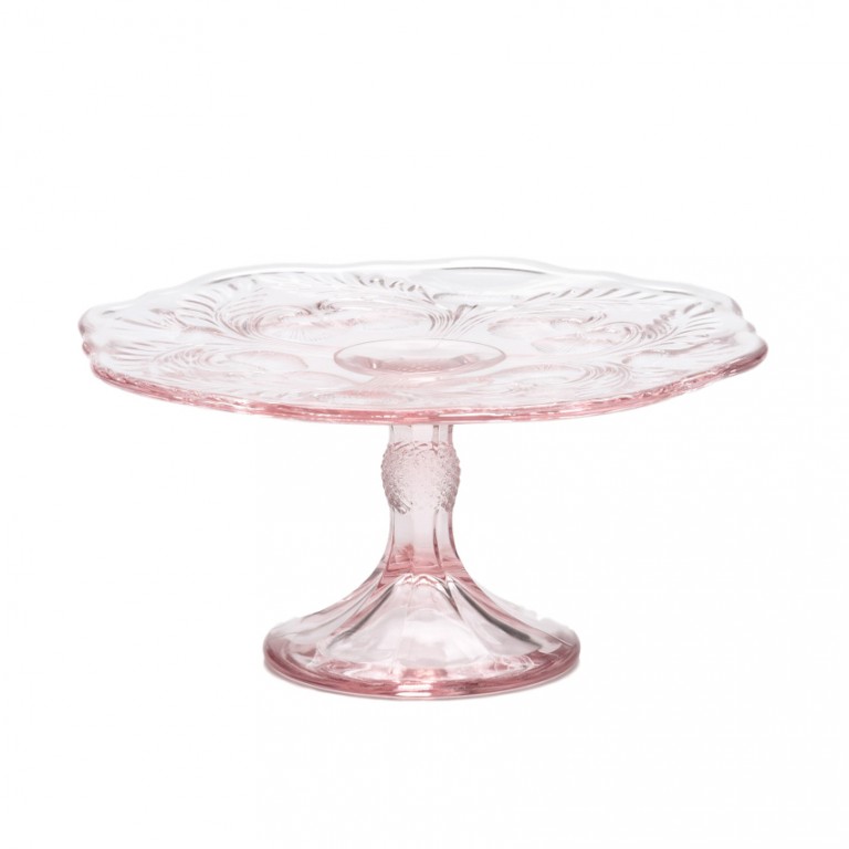 Mosser Antique Rose Pink Glass Cake Stand Large 28cm Leo & Bella