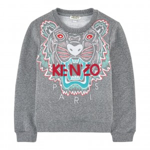 Kenzo Kids SS16 Sweatshirt Embroidered Large Tiger Dark Grey / Red / Mint