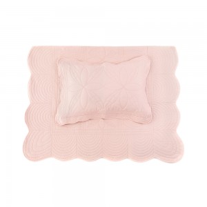 Bonne Mere Scalloped Quilt & Pillow Set Shell Pink Single