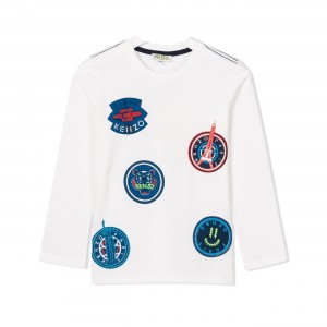 Kenzo AW16 Long Sleeve Multi Icon T-Shirt Top Off White