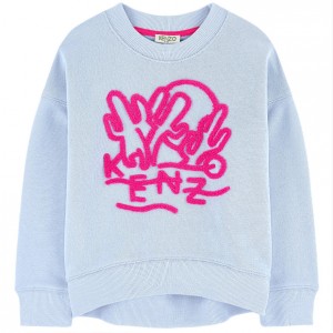 Kenzo Kids SS17 Sweatshirt Fleece Embroidered Dancing Cactus Powder Blue