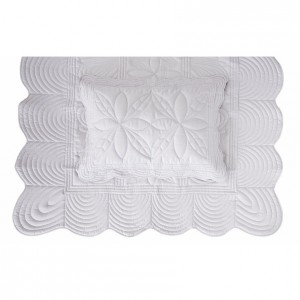 Bonne Mere Scalloped Quilt & Pillow Set Dove Single