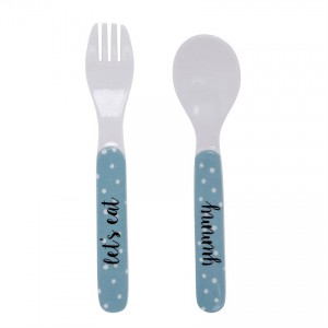 Bloomingville Mini Cutlery Lets Eat Yummy Set of 2 Blue