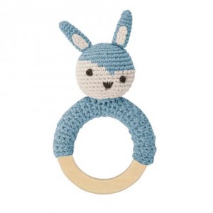 Sebra Crochet Rattle Rabbit Blue On A Ring