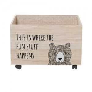 Bloomingville Mini Wooden Storage Box on Wheels Fun Stuff Bear Natural