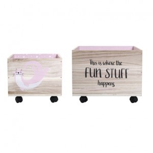Bloomingville Mini Wooden Storage Box on Wheels Sea Creature Pink / Natural Set of 2