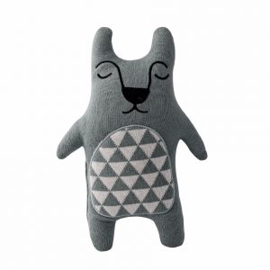 Bloomingville Mini Knitted Bear Cushion Dusty Blue