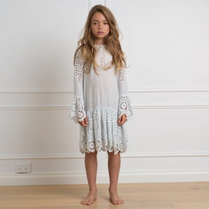 Petite Amalie Long Sleeve Embroidered Dress Ice Blue