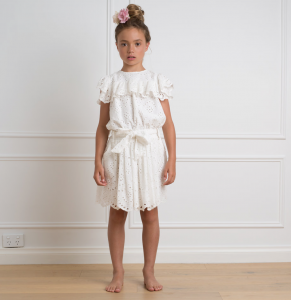 Petite Amalie Embroderie Flower Bow Skirt White