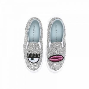 Chiara Ferragni Kids Slip On Shoes Silver Glitter