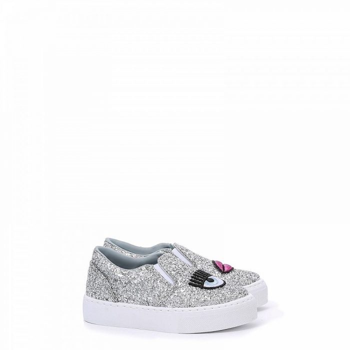 Chiara Ferragni Kids Slip On Shoes Silver Glitter - Leo & Bella