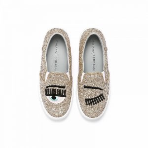 Chiara Ferragni Kids Slip On Shoes Flirting Gold Glitter