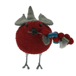 Fiona Walker Felt Standing Robin With Teal Berry Large