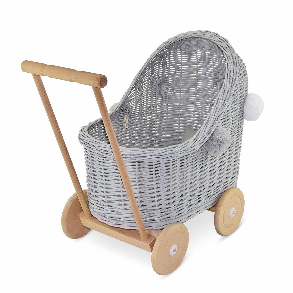 grey wicker pram