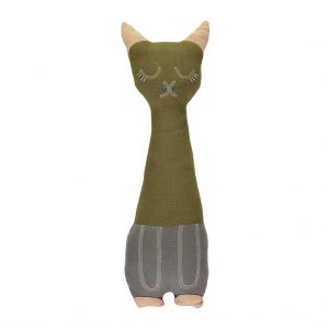 camomile london Tall Cat Animal Cushion Moss / Slate