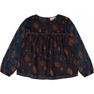 Louis Louise AW18 Girl Annie Tunic Top Indian Flower Navy Stripe Gold