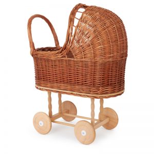 Egmont Wicker Pram Small with Red Love Heart Bedding