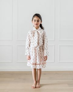 Petite Amalie AW19 Black Embroidered Dot Pussy Bow Dress