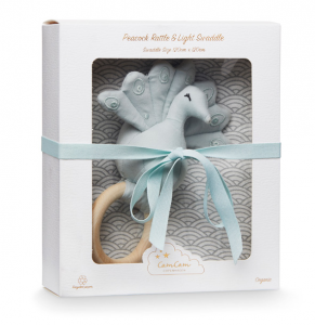 Cam Cam Gift Box With Swaddle And Peacock Rattle Grey Wave