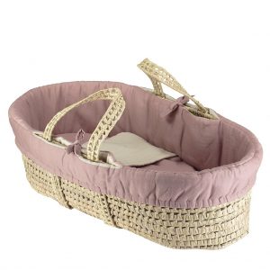 camomile london Moses Basket with Reversible Soft Gauze bedding 4 piece set - Blush / Stone