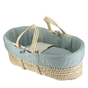 camomile london Moses Basket with Reversible Soft Gauze bedding 4 piece set - Teal / Stone