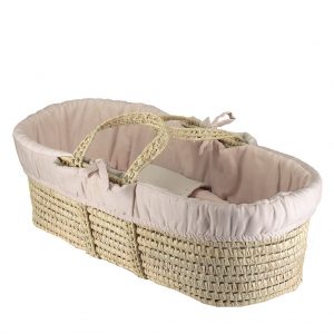 camomile london Moses Basket with Reversible Soft Gauze bedding 4 piece set - Pink / Stone