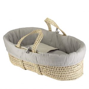 camomile london Moses Basket with Reversible Soft Gauze bedding 4 piece set - Soft Grey / Stone