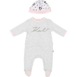 Karl Lagerfeld Kids SS19 Baby Set Growsuit + Beanie Pink / Grey