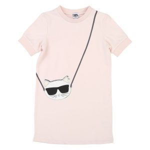 Karl Lagerfeld Kids SS19 Dress Choupette Bag Print Apricot