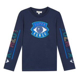 Kenzo Kids AW19 Long Sleeve T-Shirt 'Super KENZO' Eye Navy
