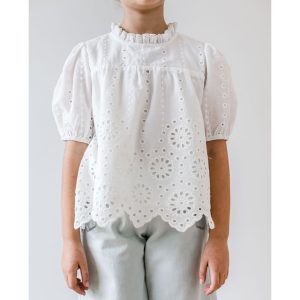 Petite Amalie SS19 Elbow Sleeve Eyelet Blouse White