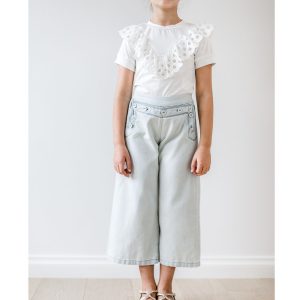 Petite Amalie SS19 Short Sleeve Broderie Trim Top White