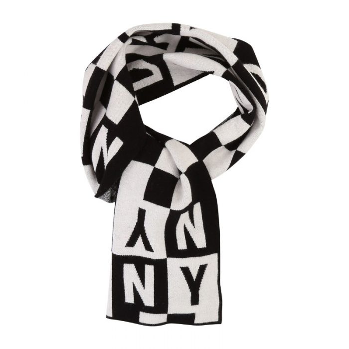 DKNY AW19 Knitted Checked Scarf Black and White Leo & Bella