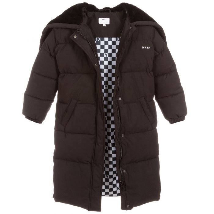 Fur Hooded Puffer Parka Jacket Black, Dkny Long Black Winter Coat