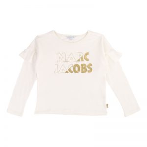 Little Marc Jacobs AW19 Gold Logo Ruffle Sleeve Long Sleeve T-Shirt Off White