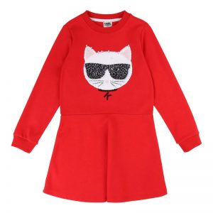 Karl Lagerfeld Kids AW19 Sequin Choupette Dress Red