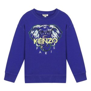 Kenzo Kids SS20 Disco Jungle Elephant Head Sweatshirt Royal Blue