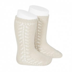 Condor Side Openwork Knee High Socks Linen