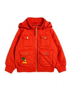 Mini Rodini SS21 Cherry Embroidery Hooded Quilted Jacket Red