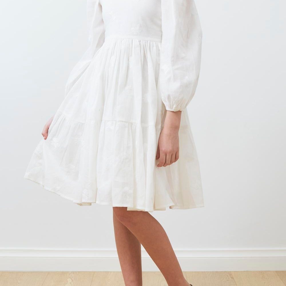 Petite Amalie SS21 Embroidered Butterfly Dress White Leo & Bella