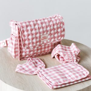Tiny Harlow Covertible Doll's Nappy Bag Gingham Pink