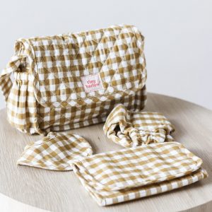 Tiny Harlow Covertible Doll's Nappy Bag Gingham Mustard