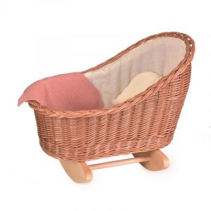 Egmont Wicker Hooded Rocker Cradle with Knitted Blanket