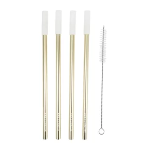 Sunnylife Reusable Metal & Silicone Straws Gold / White