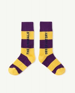 The Animal Observatory SS22 Kids Worm Socks Stripes Yellow / Purple