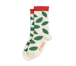 Mini Rodini SS22 Leaf Scallop Socks Off White