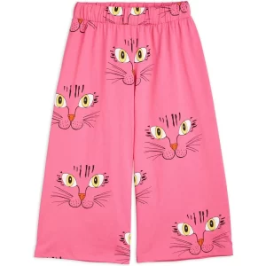 Mini Rodini AW23 Trousers Wide Legged AOP Cat Face Pink