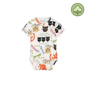 Mini Rodini AW22 Bodysuit Shortsleeve Cats Clairvoyant White