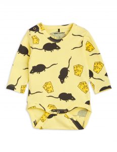 Mini Rodini AW22 Bodysuit Longsleeve Mouse Yellow